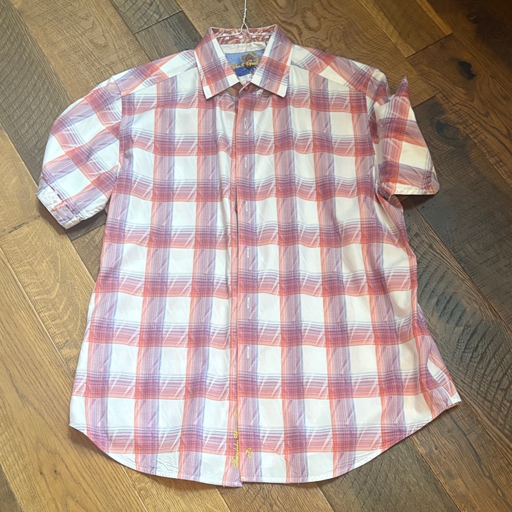 Robert Graham Red and White Plaid Casual Shirt